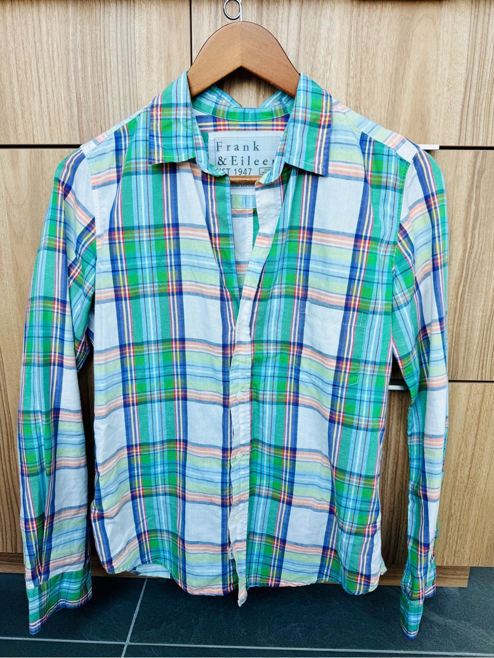 Frank & Eileen Barry Madras Plaid Linen Cotton Shirt XS Italian Fabric